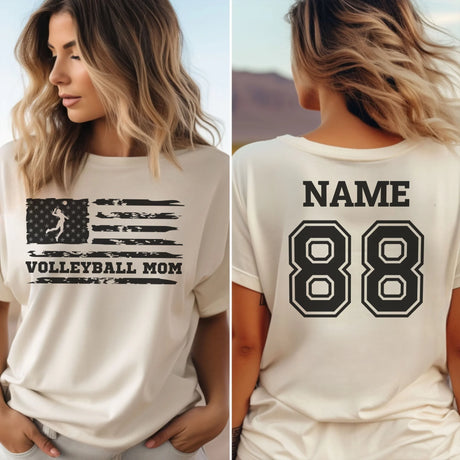 Volleyball Mom Horizontal Flag With Volleyball Player Name on a Unisex T-Shirt with a Black Graphic