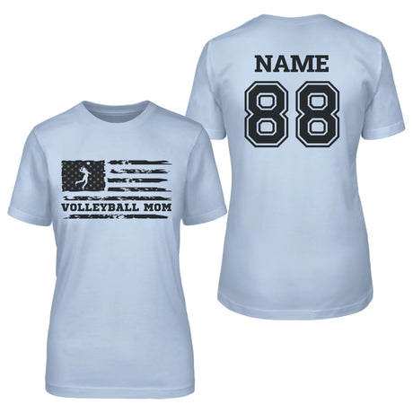 Volleyball Mom Horizontal Flag With Volleyball Player Name on a Unisex T-Shirt with a Black Graphic