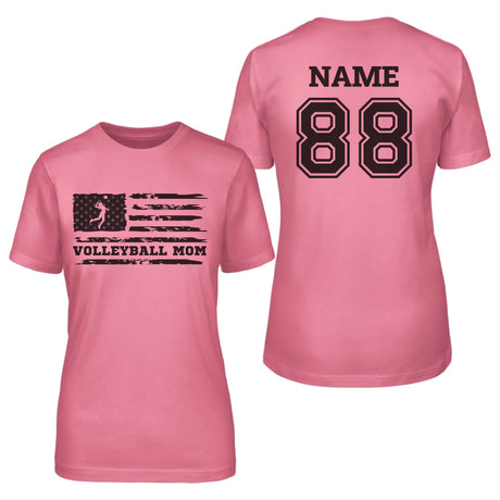 Volleyball Mom Horizontal Flag With Volleyball Player Name on a Unisex T-Shirt with a Black Graphic