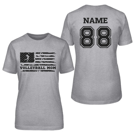 Volleyball Mom Horizontal Flag With Volleyball Player Name on a Unisex T-Shirt with a Black Graphic