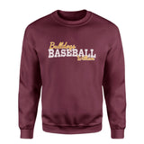 Custom Baseball Mascot and Baseball Player Name on a Sweatshirt with a White Graphic