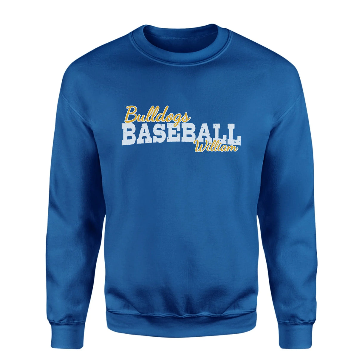 Custom Baseball Mascot and Baseball Player Name on a Sweatshirt with a White Graphic