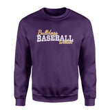 Custom Baseball Mascot and Baseball Player Name on a Sweatshirt with a White Graphic