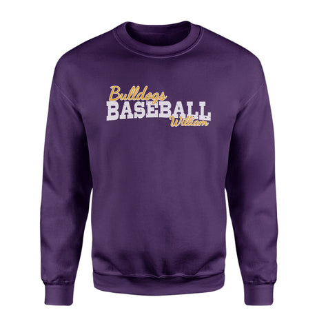 Custom Baseball Mascot and Baseball Player Name on a Sweatshirt with a White Graphic