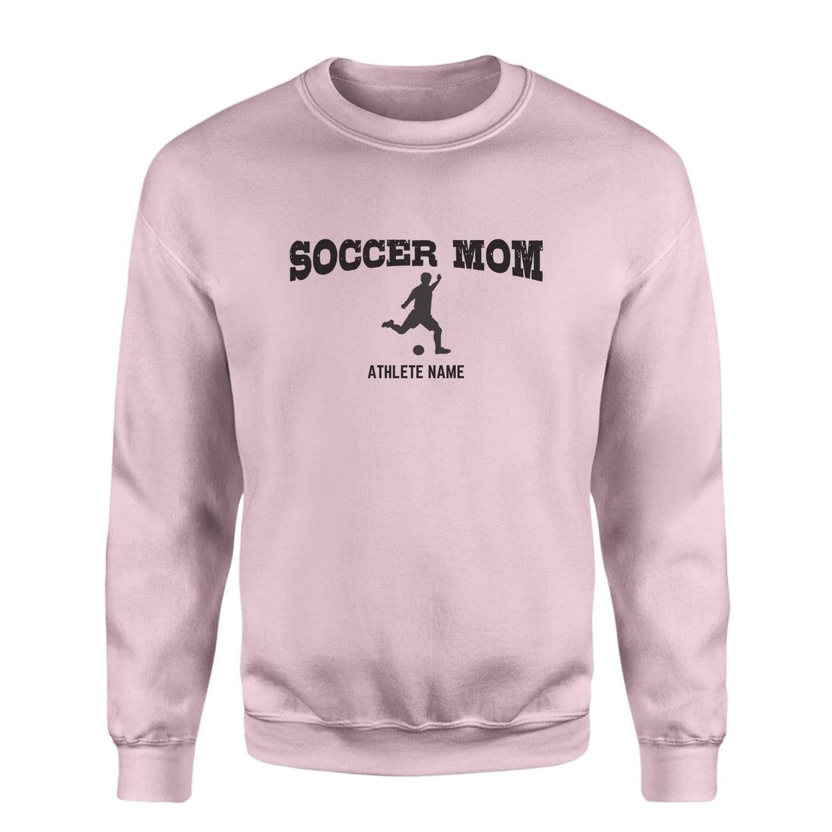Soccer Mom with Soccer Player Icon and Soccer Player Name on a Sweatshirt with a Black Graphic