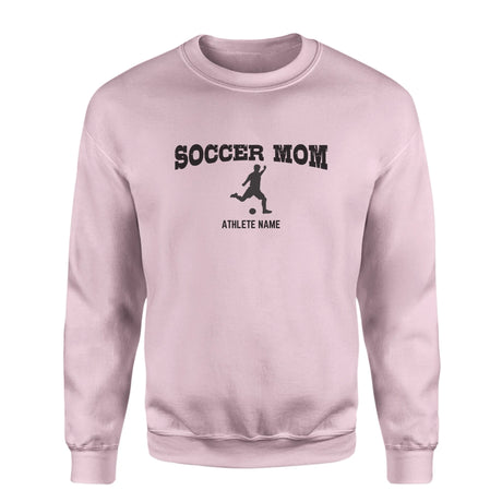 Soccer Mom with Soccer Player Icon and Soccer Player Name on a Sweatshirt with a Black Graphic
