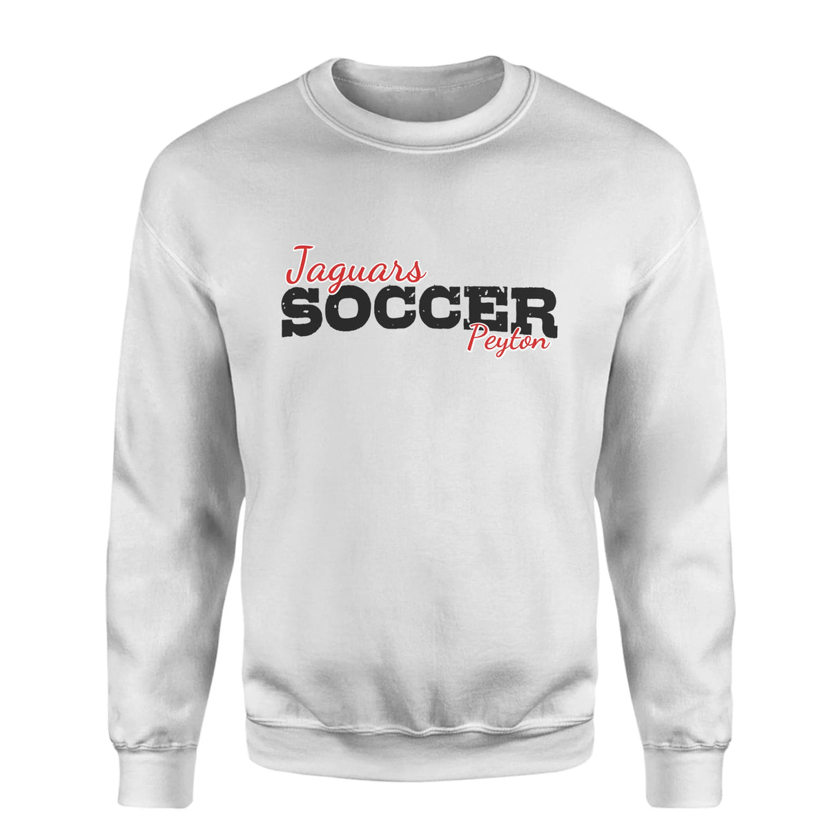 Custom Soccer Mascot and Soccer Player Name on a Sweatshirt with a Black Graphic