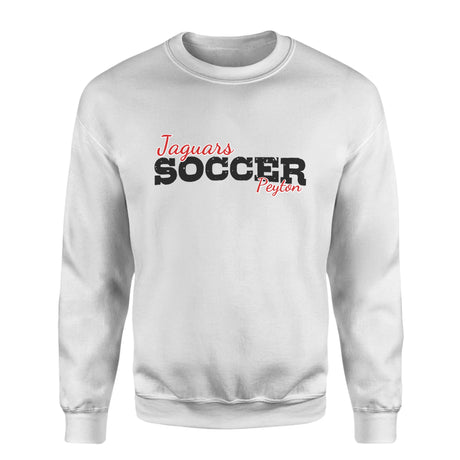 Custom Soccer Mascot and Soccer Player Name on a Sweatshirt with a Black Graphic
