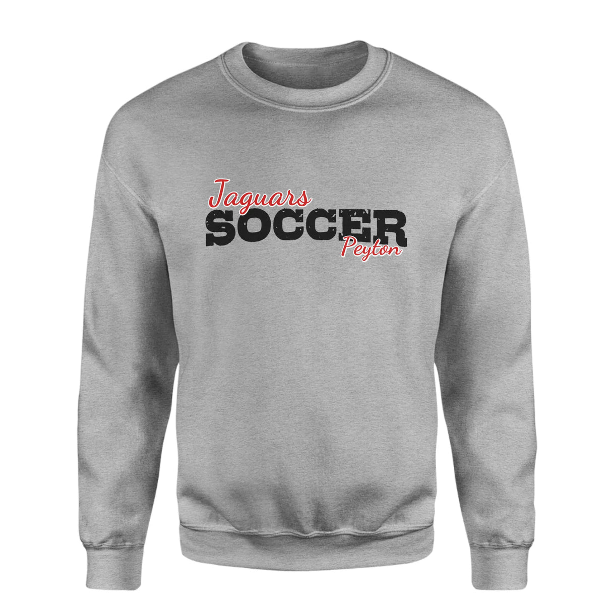 Custom Soccer Mascot and Soccer Player Name on a Sweatshirt with a Black Graphic
