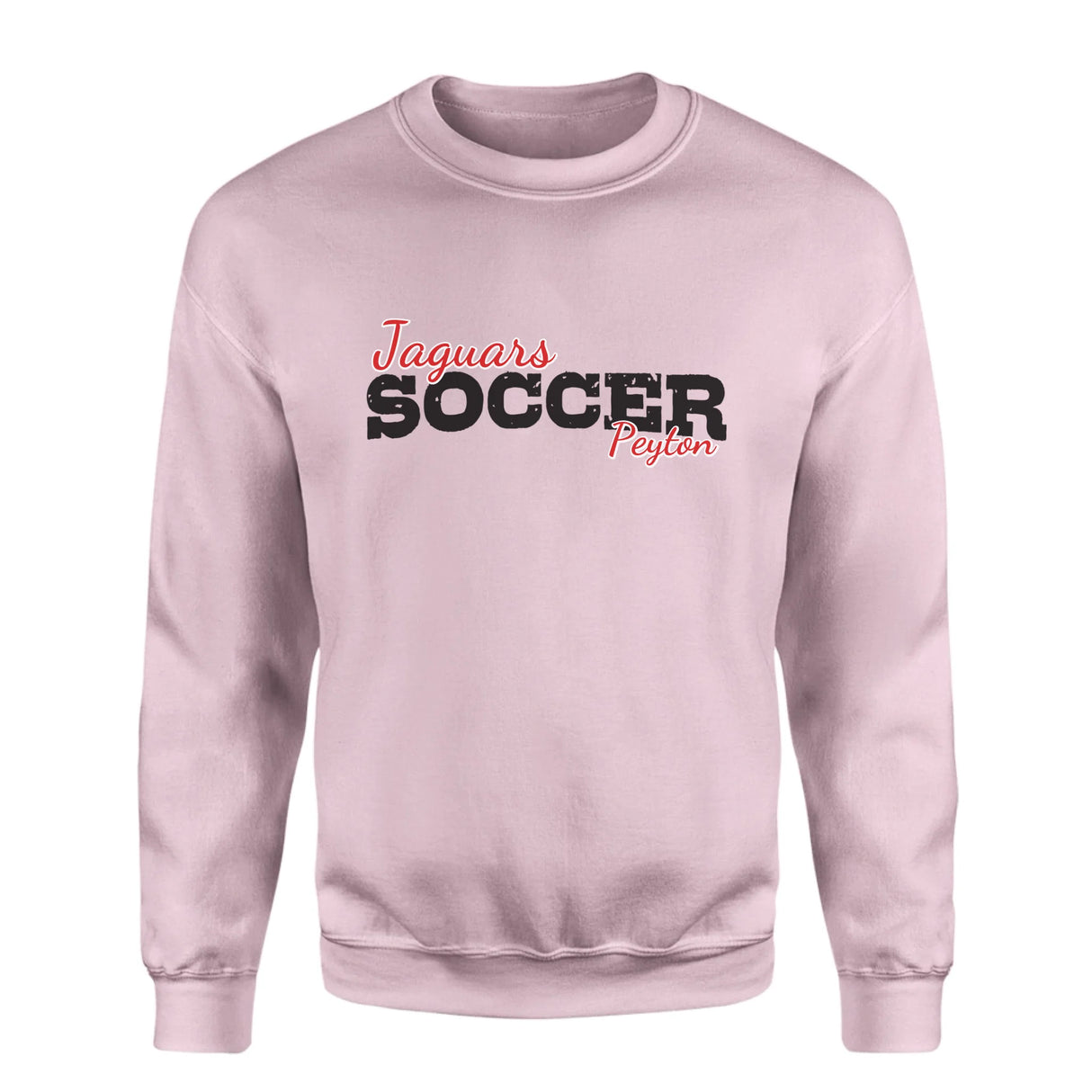 Custom Soccer Mascot and Soccer Player Name on a Sweatshirt with a Black Graphic