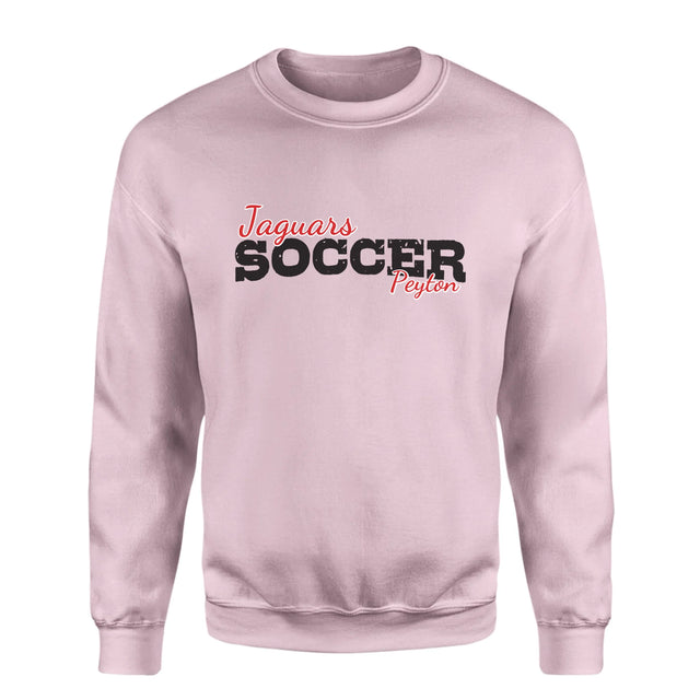 Custom Soccer Mascot and Soccer Player Name on a Sweatshirt with a Black Graphic