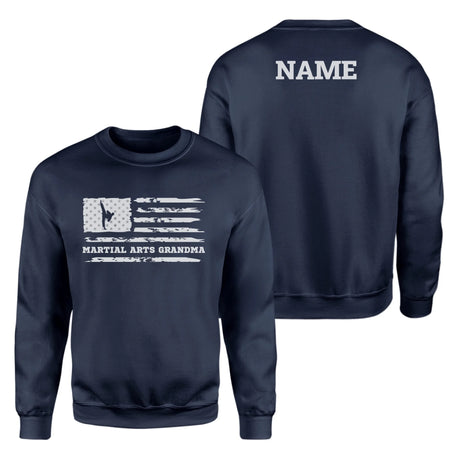 Martial Arts Grandma Horizontal Flag With Martial Artist Name on a Sweatshirt with a White Graphic