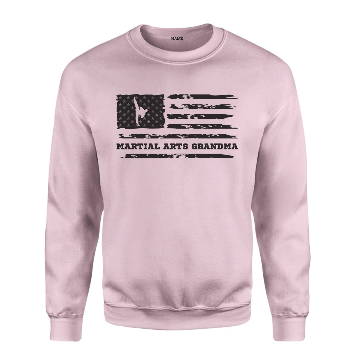 Martial Arts Grandma Horizontal Flag on a Sweatshirt with a Black Graphic