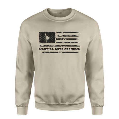 Martial Arts Grandma Horizontal Flag on a Sweatshirt with a Black Graphic
