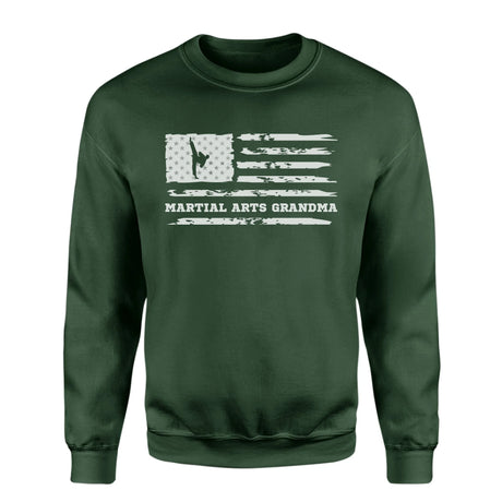Martial Arts Grandma Horizontal Flag on a Sweatshirt with a White Graphic