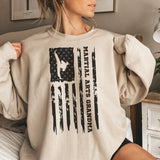 Martial Arts Grandma Vertical Flag on a Sweatshirt with a Black Graphic