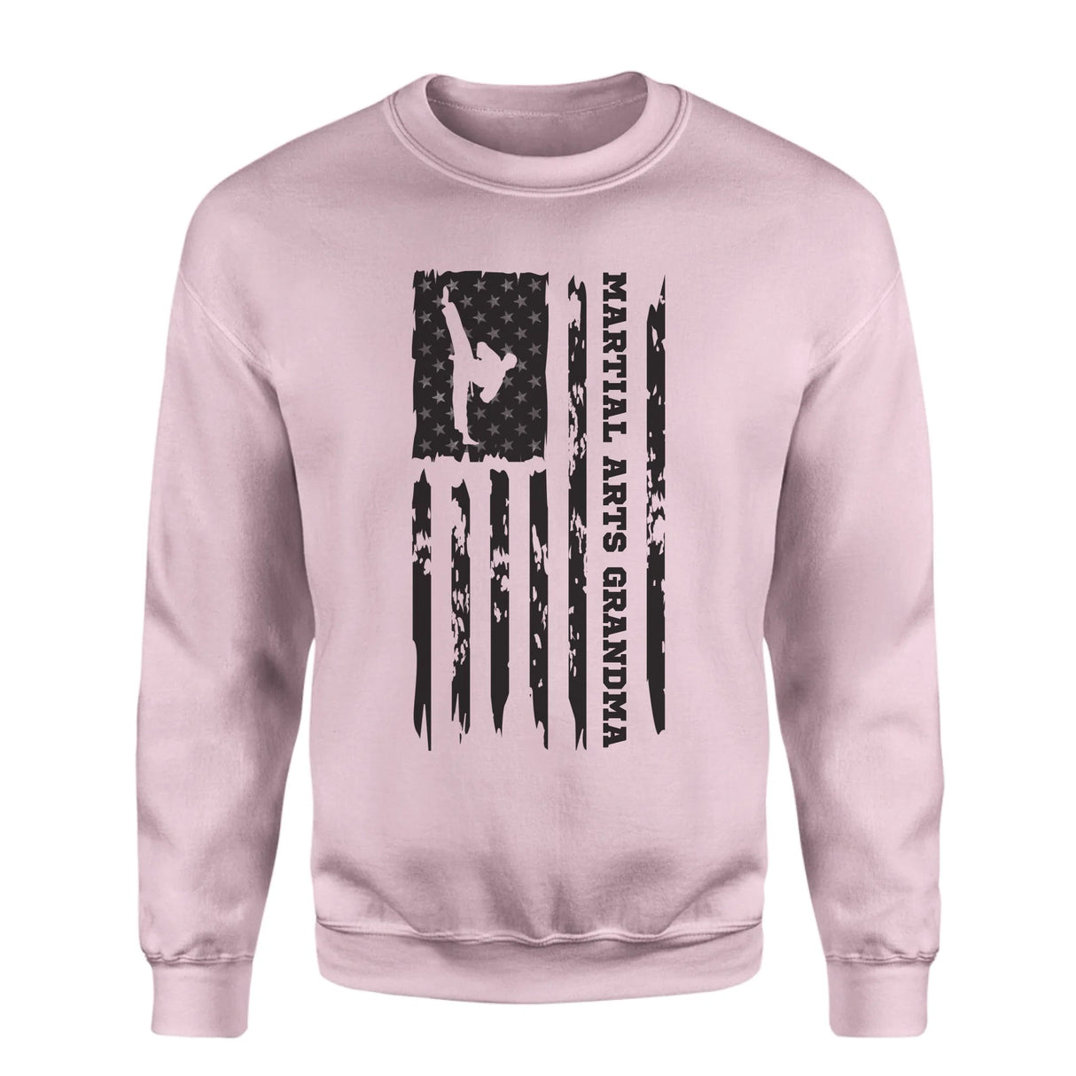 Martial Arts Grandma Vertical Flag on a Sweatshirt with a Black Graphic