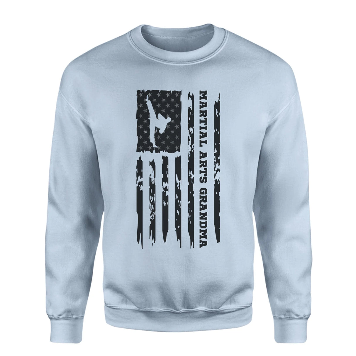 Martial Arts Grandma Vertical Flag on a Sweatshirt with a Black Graphic