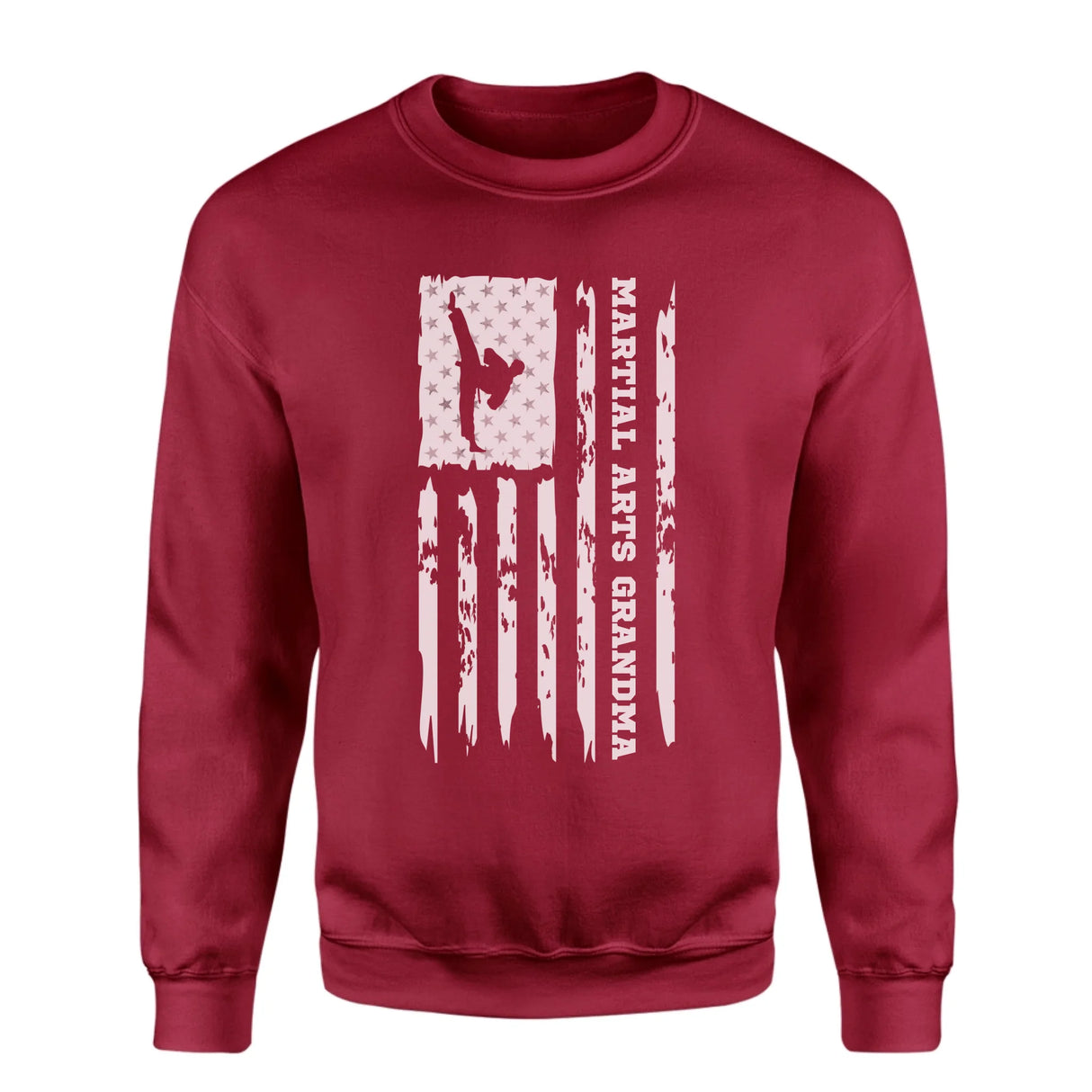 Martial Arts Grandma Vertical Flag on a Sweatshirt with a White Graphic