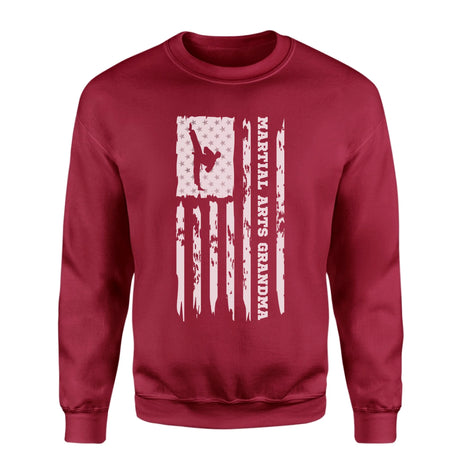 Martial Arts Grandma Vertical Flag on a Sweatshirt with a White Graphic