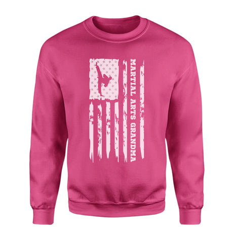 Martial Arts Grandma Vertical Flag on a Sweatshirt with a White Graphic