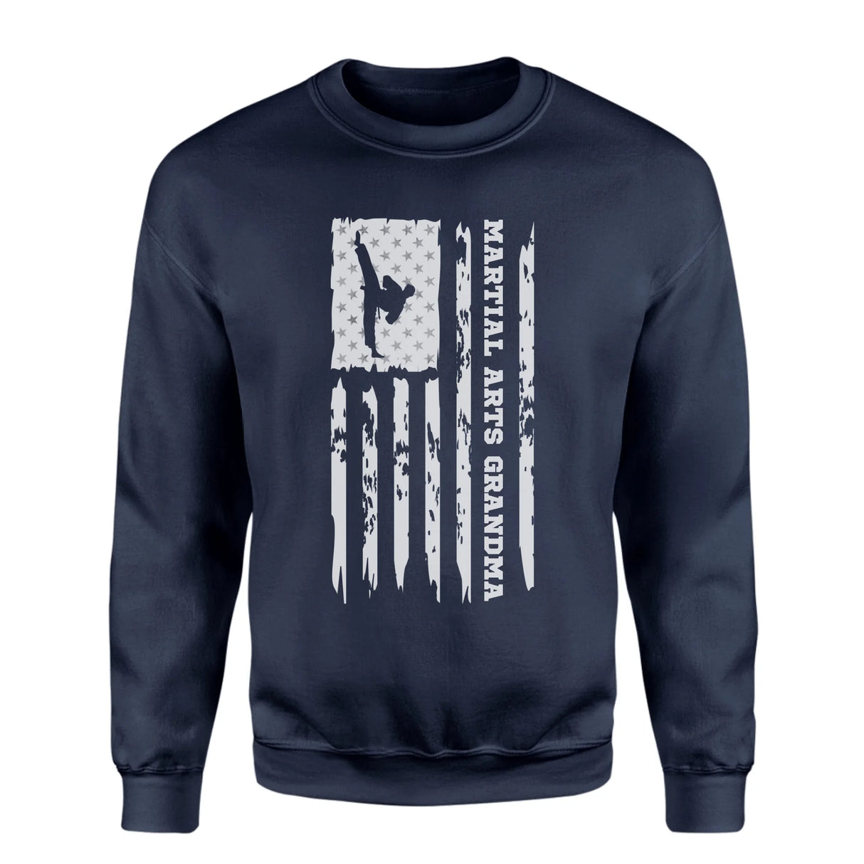Martial Arts Grandma Vertical Flag on a Sweatshirt with a White Graphic