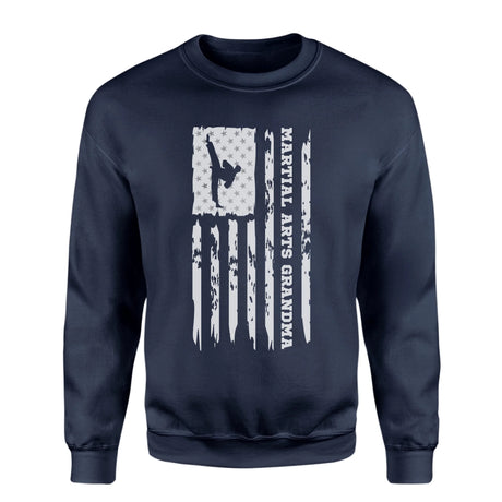 Martial Arts Grandma Vertical Flag on a Sweatshirt with a White Graphic