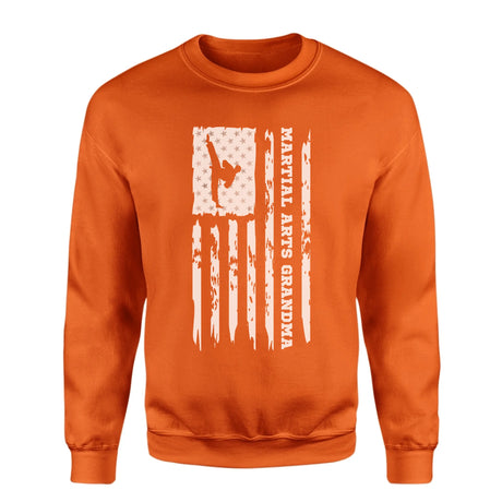 Martial Arts Grandma Vertical Flag on a Sweatshirt with a White Graphic