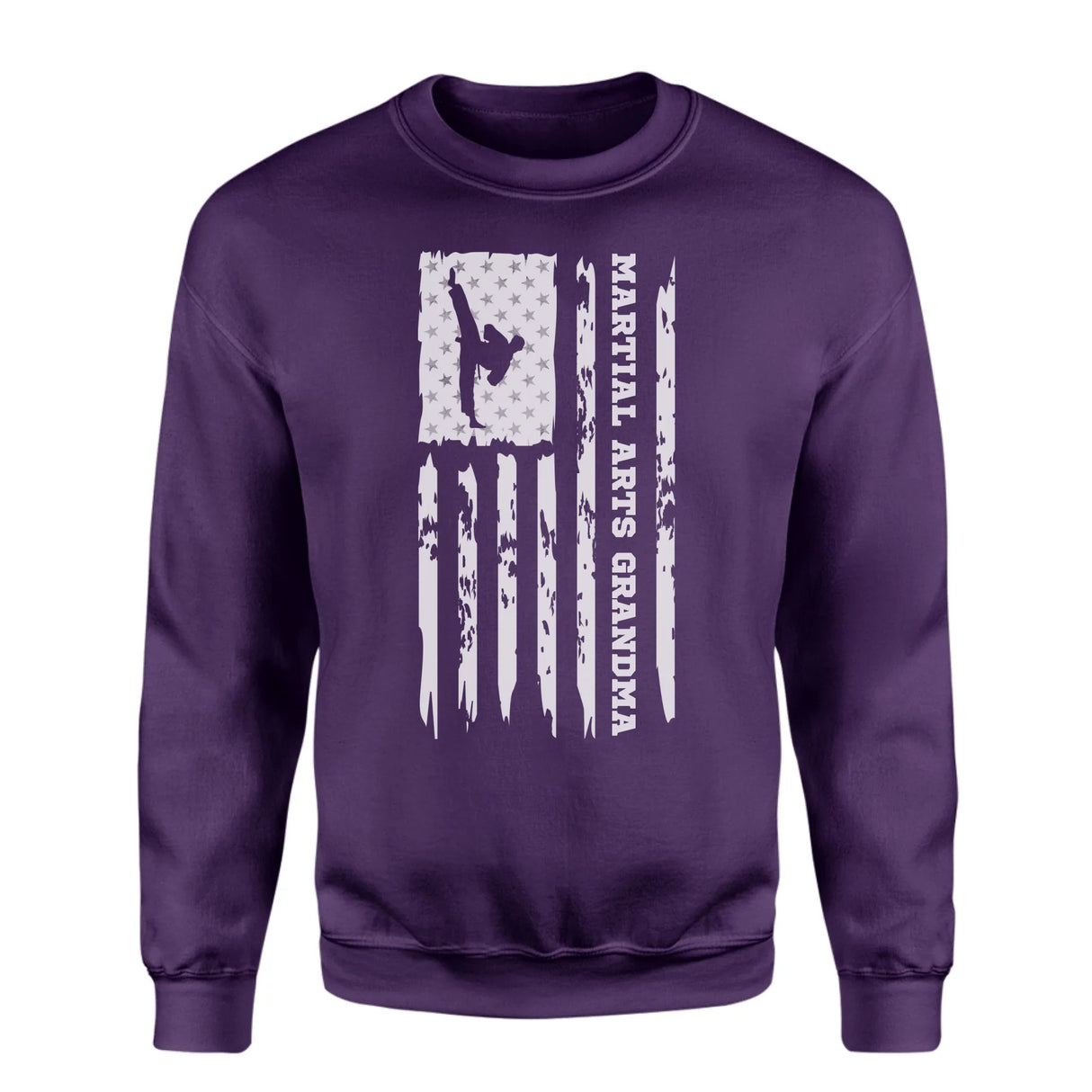 Martial Arts Grandma Vertical Flag on a Sweatshirt with a White Graphic