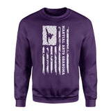 Martial Arts Grandma Vertical Flag on a Sweatshirt with a White Graphic