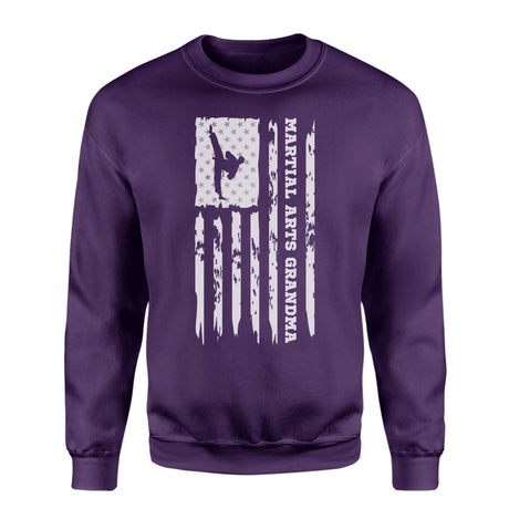 Martial Arts Grandma Vertical Flag on a Sweatshirt with a White Graphic