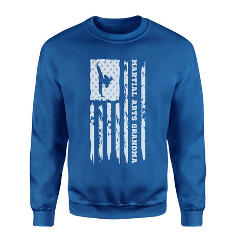 Martial Arts Grandma Vertical Flag on a Sweatshirt with a White Graphic