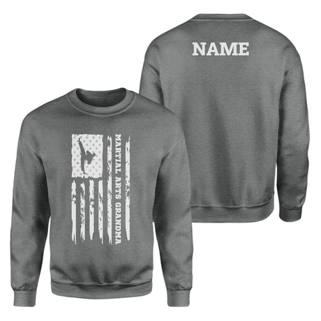 Martial Arts Grandma Vertical Flag With Martial Artist Name on a Sweatshirt with a White Graphic