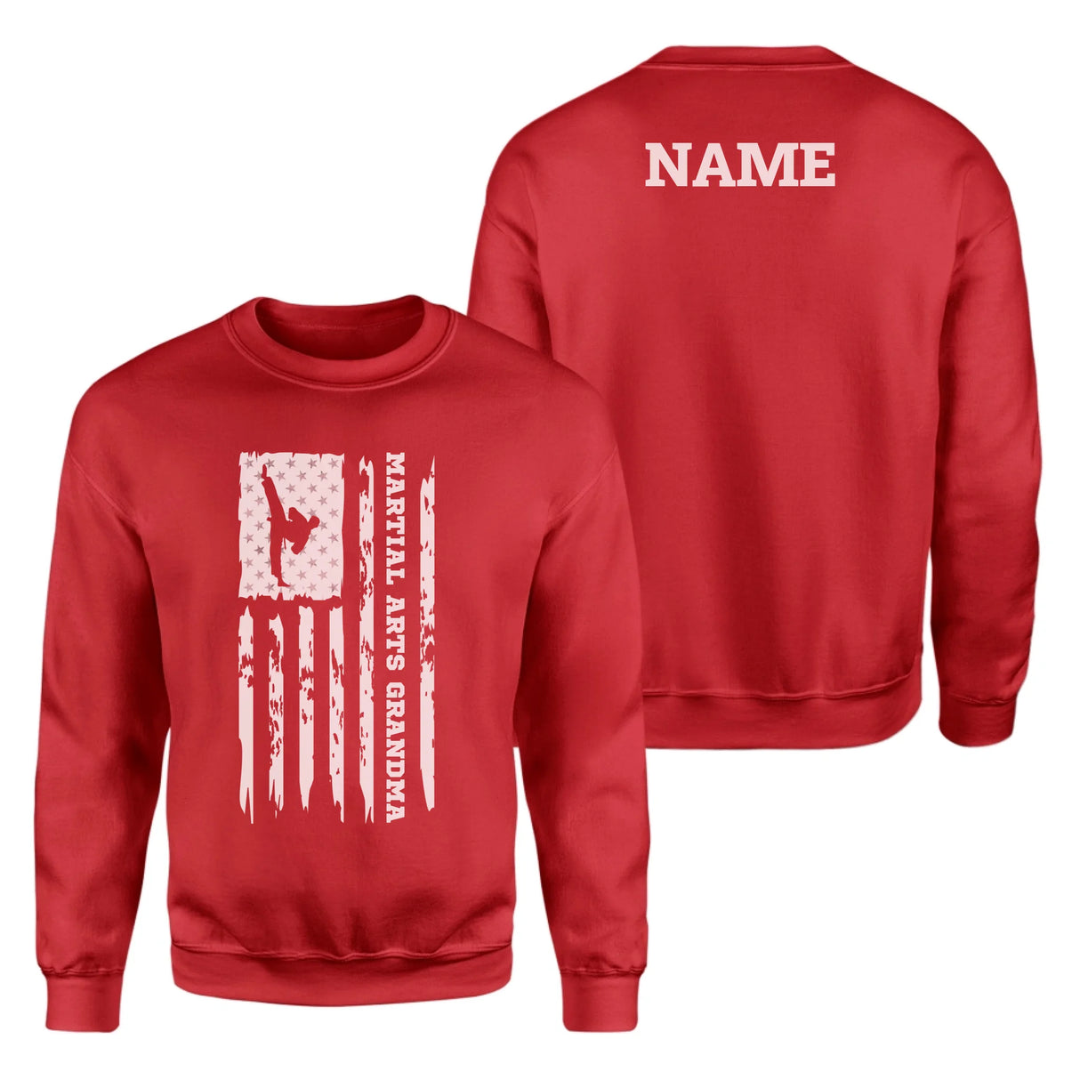 Martial Arts Grandma Vertical Flag With Martial Artist Name on a Sweatshirt with a White Graphic