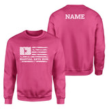 Martial Arts Mom Horizontal Flag With Martial Artist Name on a Sweatshirt with a White Graphic