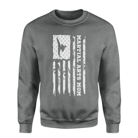 Martial Arts Mom Vertical Flag on a Sweatshirt with a White Graphic