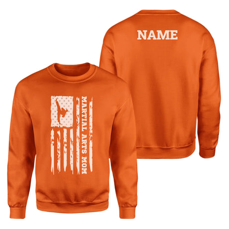 Martial Arts Mom Vertical Flag With Martial Artist Name on a Sweatshirt with a White Graphic