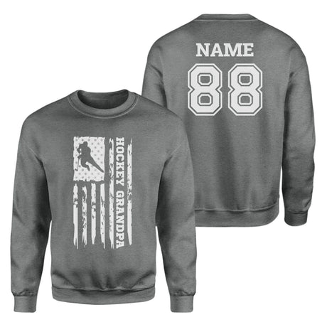 Hockey Grandpa Vertical Flag With Hockey Player Name on a Sweatshirt with a White Graphic