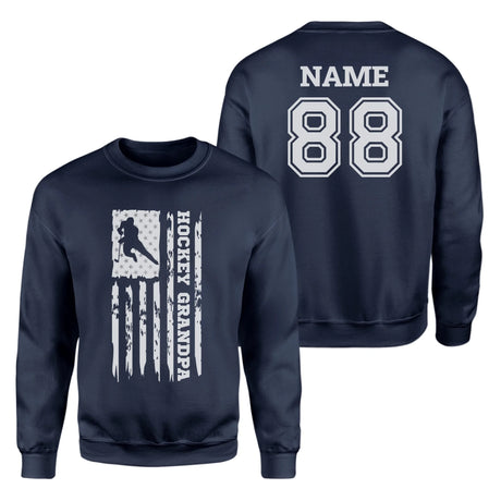 Hockey Grandpa Vertical Flag With Hockey Player Name on a Sweatshirt with a White Graphic