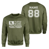 Hockey Grandpa Horizontal Flag With Hockey Player Name on a Sweatshirt with a White Graphic