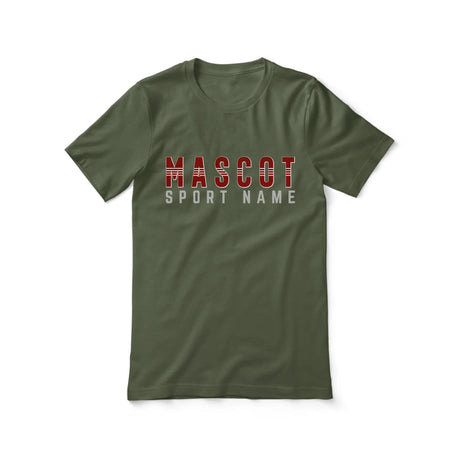 Custom School Spirit Shirt With Mascot and Sport With Striped Text Design on a Unisex T-Shirt