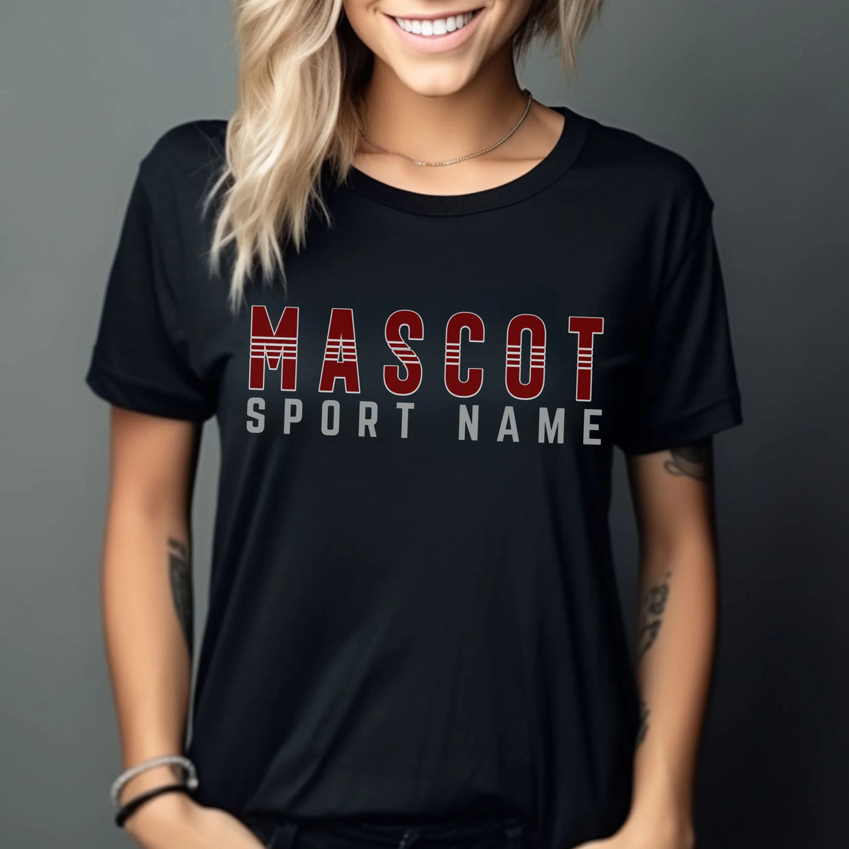 Custom School Spirit Shirt With Mascot and Sport With Striped Text Design on a Unisex T-Shirt