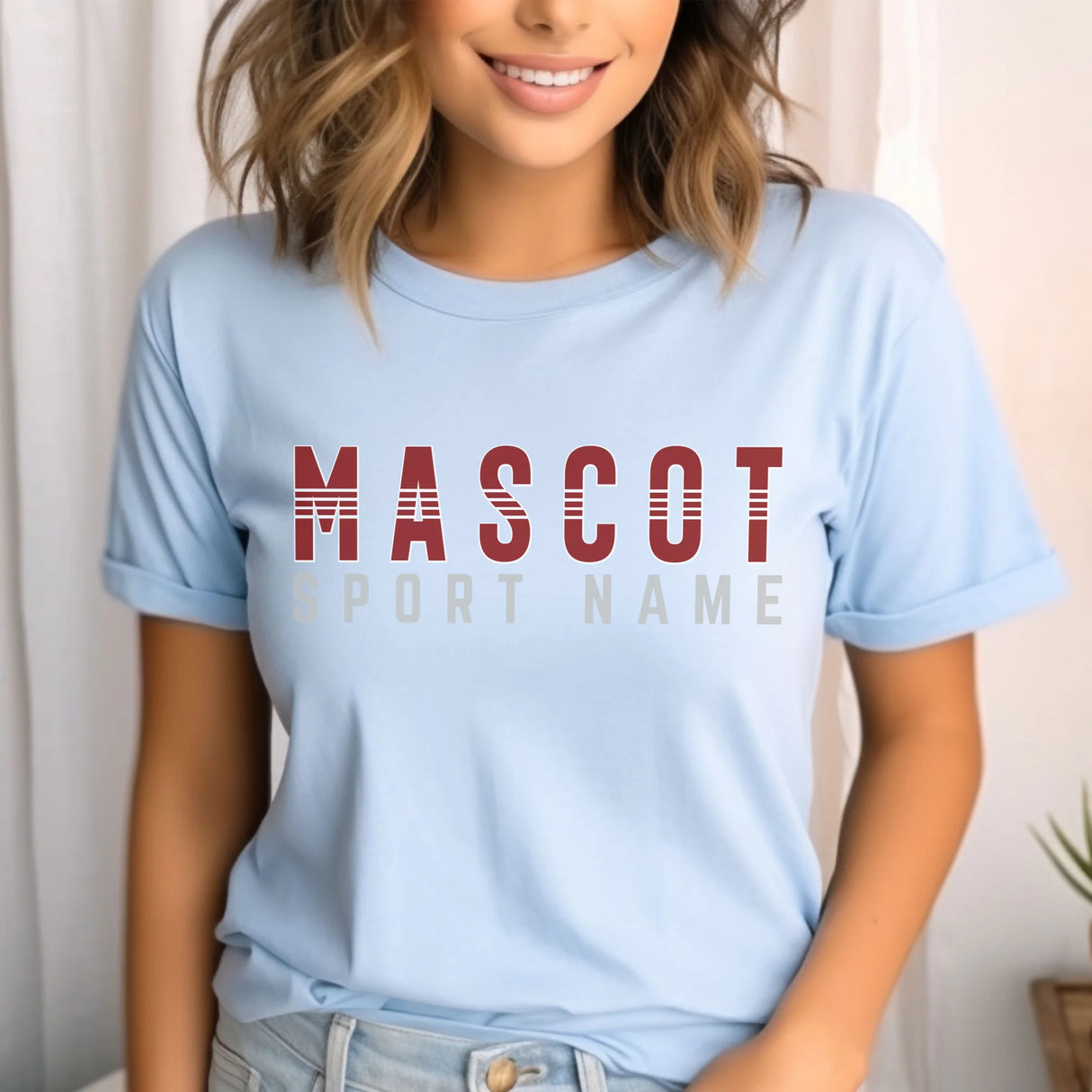 Custom School Spirit Shirt With Mascot and Sport With Striped Text Design on a Unisex T-Shirt