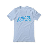 Custom School Spirit Shirt With School and Mascot Name With Slanted Block Varsity Design on a Unisex T-Shirt