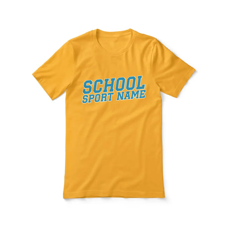 Custom School Spirit Shirt With School and Mascot Name With Slanted Block Varsity Design on a Unisex T-Shirt