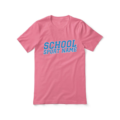 Custom School Spirit Shirt With School and Mascot Name With Slanted Block Varsity Design on a Unisex T-Shirt