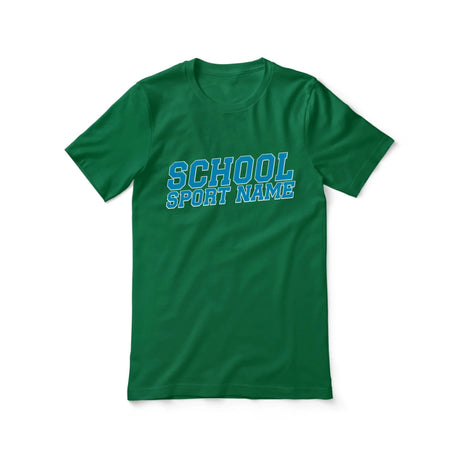 Custom School Spirit Shirt With School and Mascot Name With Slanted Block Varsity Design on a Unisex T-Shirt