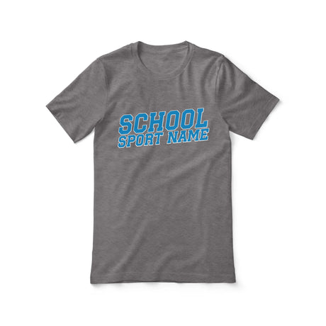 Custom School Spirit Shirt With School and Mascot Name With Slanted Block Varsity Design on a Unisex T-Shirt