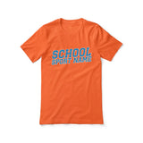 Custom School Spirit Shirt With School and Mascot Name With Slanted Block Varsity Design on a Unisex T-Shirt