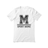 Custom School Mascot Shirt With Large Initial, Mascot & Sport Name on a Unisex T-Shirt